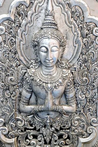 Thaise Stijl Zilveren Houtsnijkunst Tempelmuur Wat Srisuphan Chiang Mai Thailand — Stockfoto