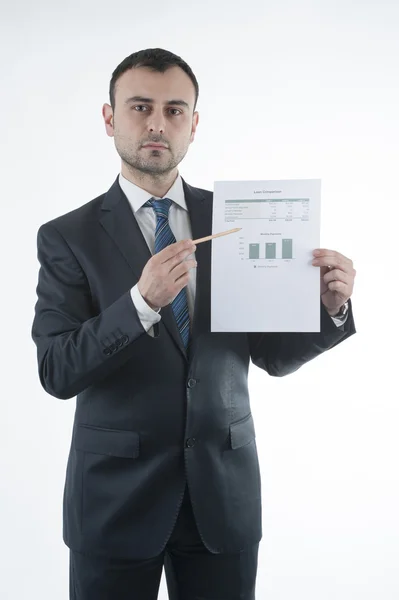 Businessman shows loan chart — Stock Photo, Image