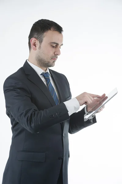 Businessman works with tablet — Stock Photo, Image