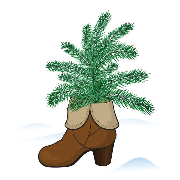 Boot with fir tree — Stock Vector