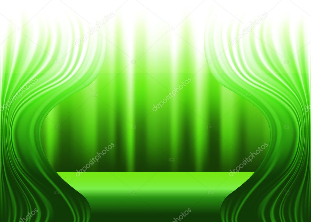 Green curtains and stage