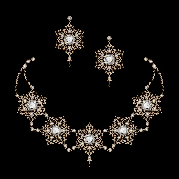 Bijoux en or sur noir — Image vectorielle