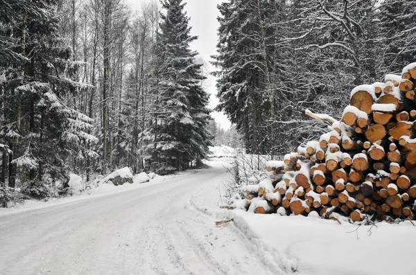 Holzstapel an Straße — Stockfoto