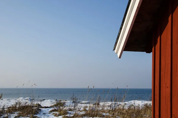 Red cabin detail at coast — Stock Photo, Image