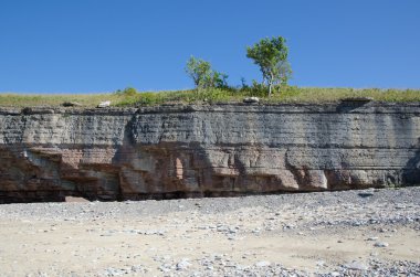 Mavi gökyüzü ile kıyı cliff ağaçlara temizleyin