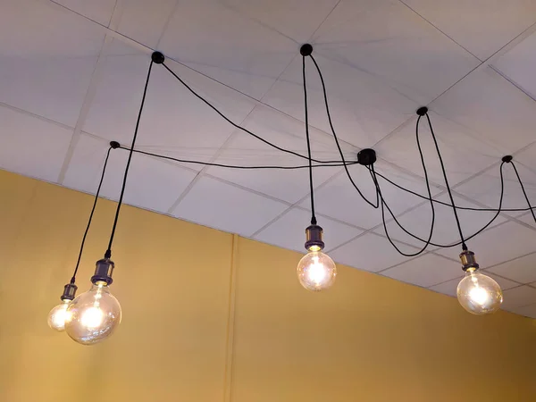 Stylized Old Incandescent Lamps Modern Restaurant — Stockfoto