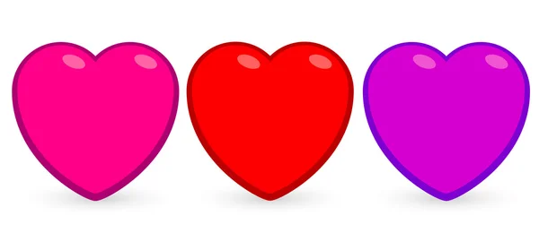 Tres corazones de dibujos animados — Vector de stock