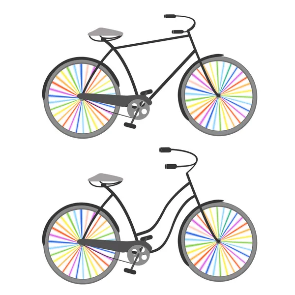 Bicycles with rainbow wheels — Stock Vector