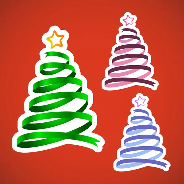 Christmas ribbon trees set — Stok Vektör