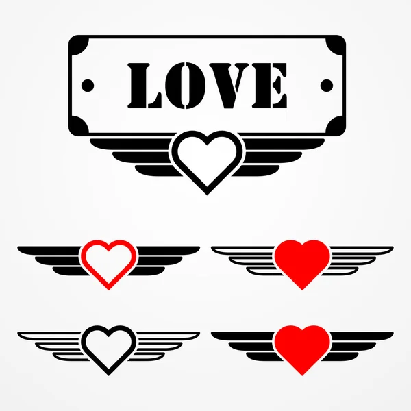 Vojenský styl lásky emblémy — Stockový vektor