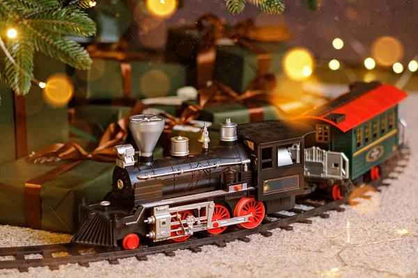 Vlak Pod Vánočním Stromečkem Domácí Party Dekorace Stock Fotografie