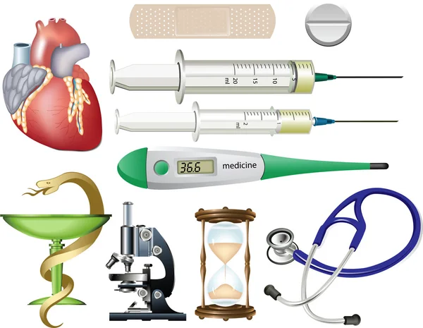 tıbbi simgeleri ve simge kümesi üzerinde beyaz izole vektör.