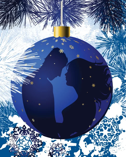 Christmas ball with kissing couple. — Stock Vector