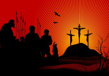 Crucifixion.The üçüncü haçları ve etrafında insanlar.