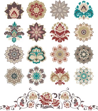 soyut tasarım çiçek öğeleri kümesi.