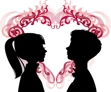 Women and men loving each other and heart between them. clipart