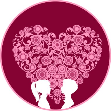 Women and men loving each other and heart between them. clipart