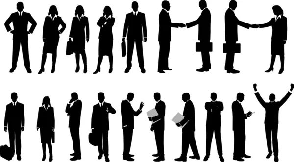 Collection of business people in silhouette in different poses — Stock Vector
