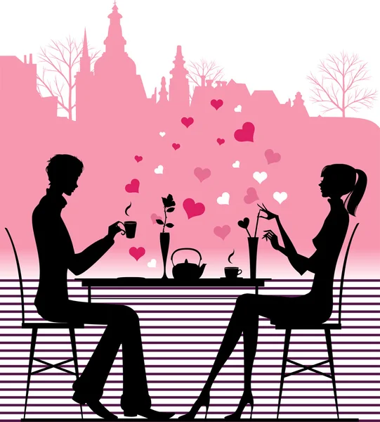 Silhouette of the couple in the cafe — Stock Vector