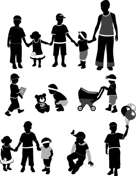 Silhouette dei bambini, illustrazione — Vettoriale Stock