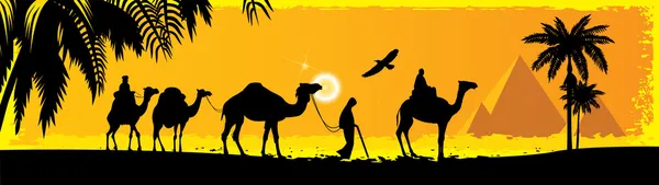 Kamele in der Wüste. — Stockvektor