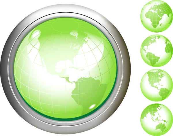 Yeşil dünya simgesi parlak düğmeler. — Stok Vektör
