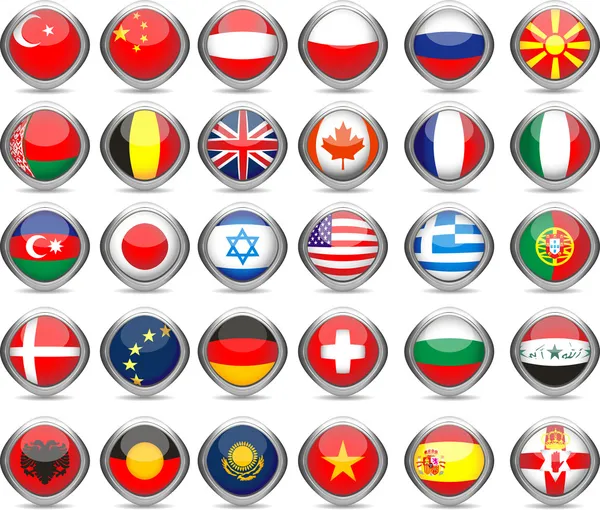 Conjunto de bandeiras. Botões brilhantes — Vetor de Stock