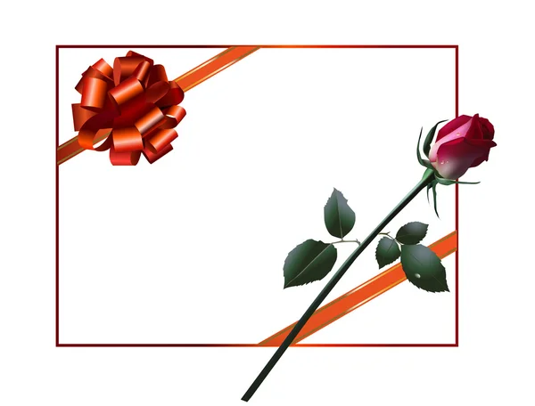 Festkarte, mit roter Schleife und Rose mit Kopierraum. — Stockvektor