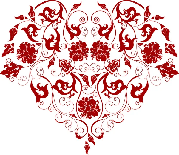 Cuore rosso con ornamento in filigrana, illustrazione — Vettoriale Stock