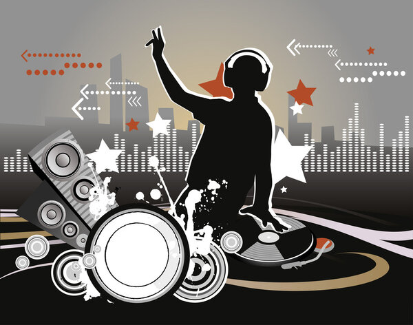 Диджей, музыкальная концепция, иллюстрация
