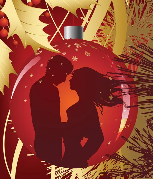 Bola de Natal com beijo casal — Vetor de Stock