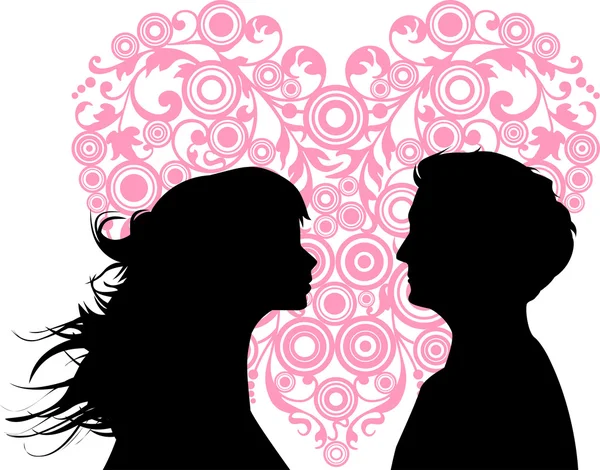 Women and men loving each other and heart between them — Stock Vector