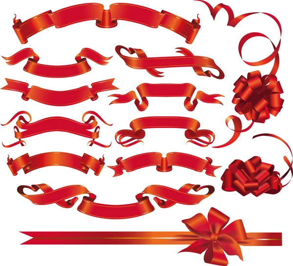Set of red ribbons and bows — Stock Vector