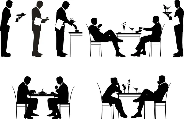 çiftler ve garsonlar bir silueti.