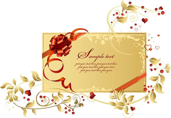 Cartão comemorativo, com fita vermelha e flores — Vetor de Stock