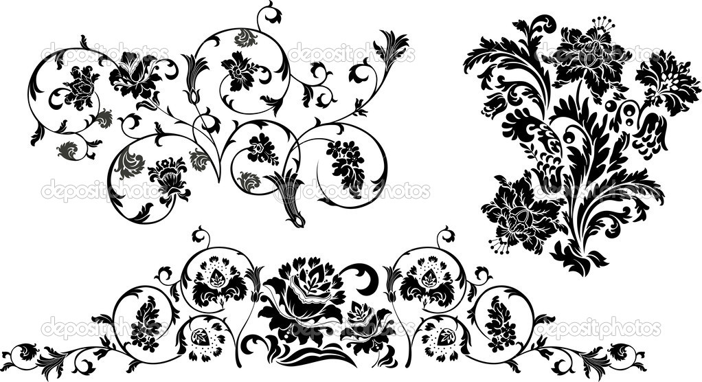 Set of design floral elements.