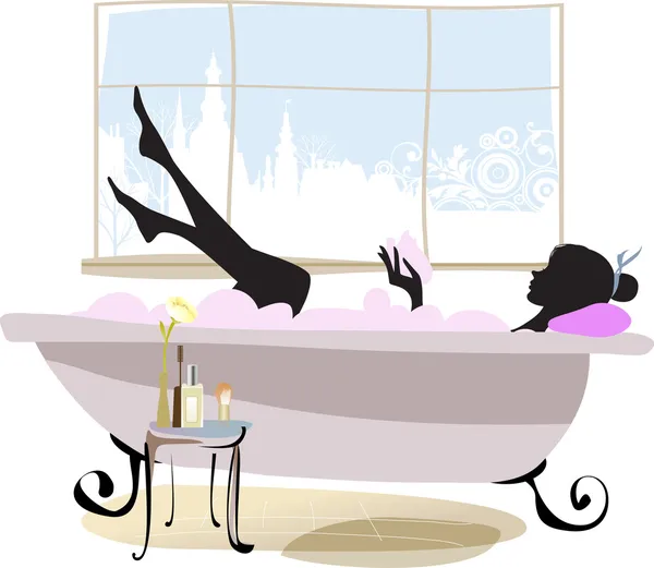 浴缸里的女人 — 图库矢量图片