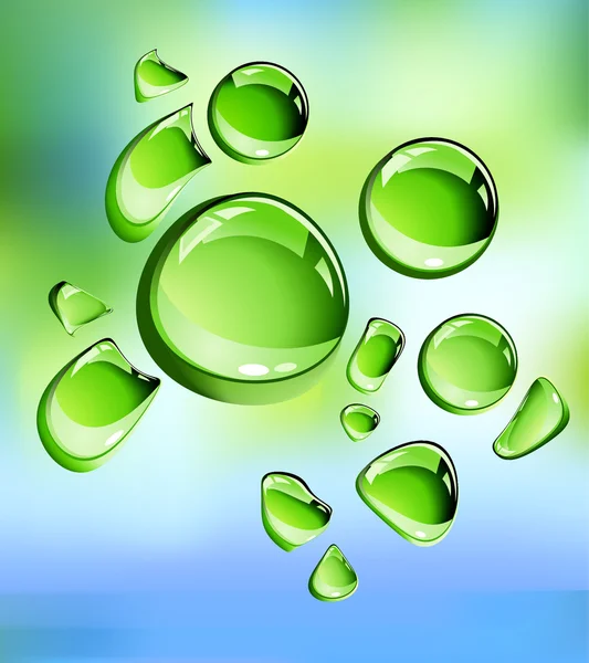 Yeşil su damlaları. — Stok Vektör