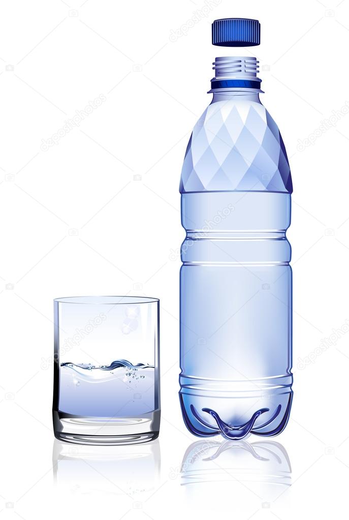 Water bottle and glass