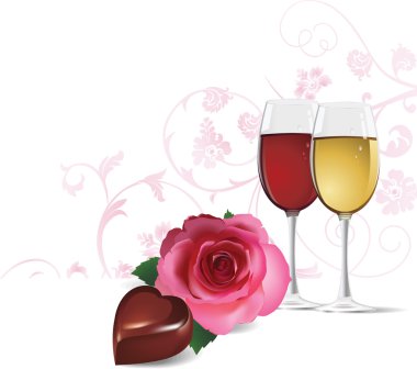 Rose, şarap ve çikolata.