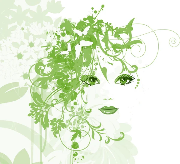 Hermosa mujer con flores. — Vector de stock