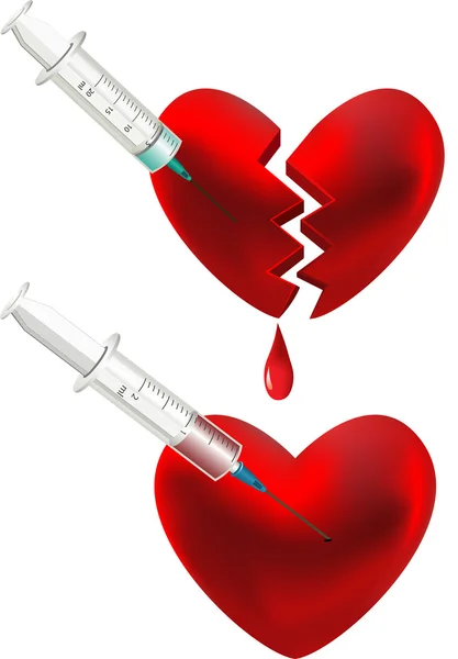 Broken heart with syringe — Stock Vector