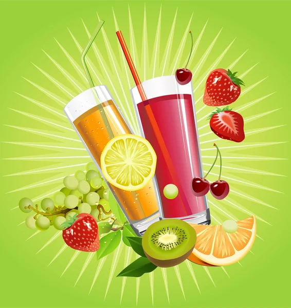 Juice and fruits. — Stock Vector