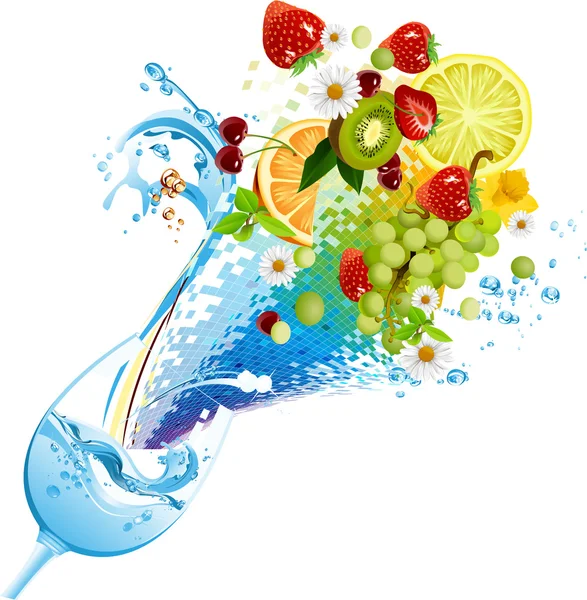Water and fruits — Stock Vector