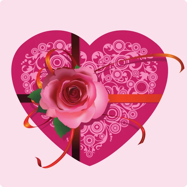 Cuore con una bella rosa . — Vettoriale Stock