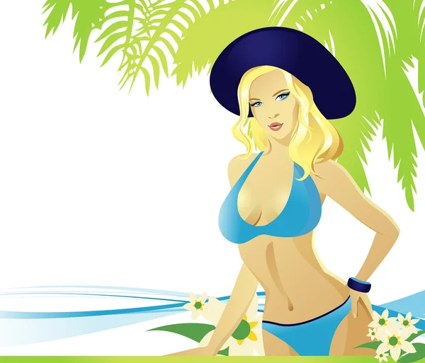 Femme en vacances sur la plage — Image vectorielle