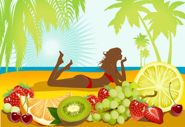 Fruit en zomer. — Stockvector