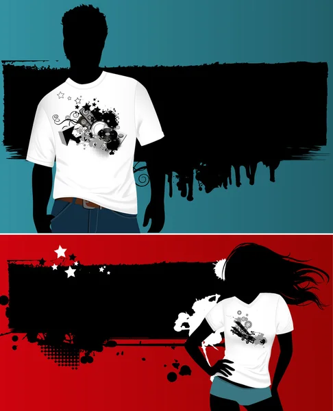 T-shirt da donna e da uomo . — Vettoriale Stock