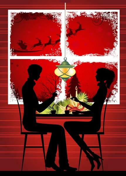 Femme et homme au dîner de Noël — Image vectorielle