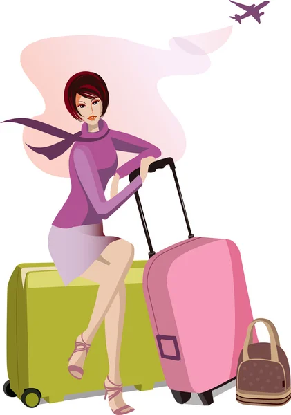 Mujer con maletas de viaje . — Archivo Imágenes Vectoriales